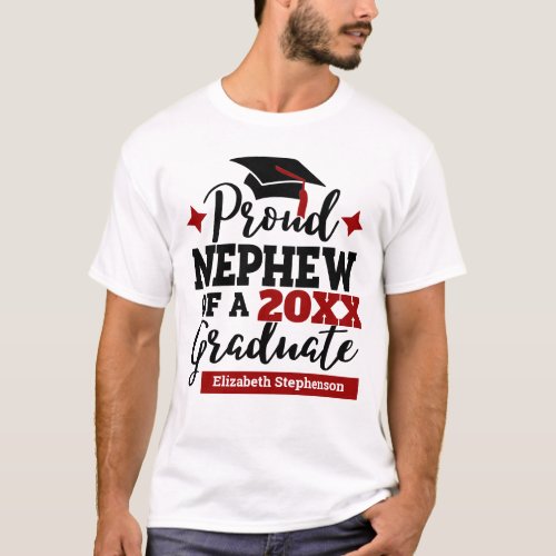 Proud nephew 2022 graduate black red tassel name T_Shirt