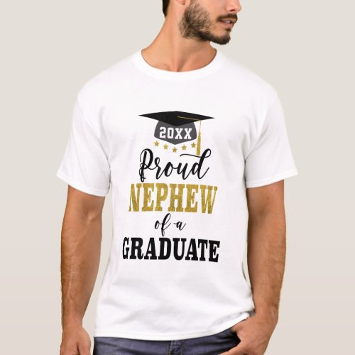 Proud Nephew of a 2024  Graduate Golden Black T_Shirt
