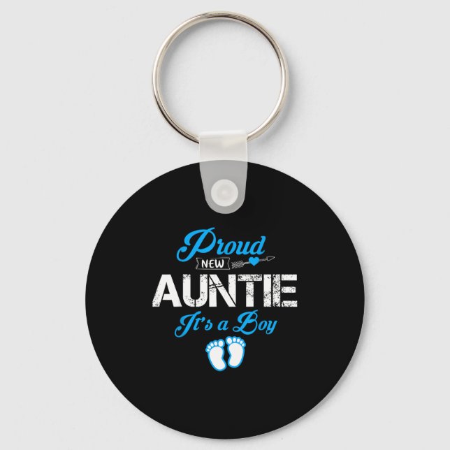 Proud New Auntie It's A Boy Gender Reveal Funny Fa Keychain (Front)