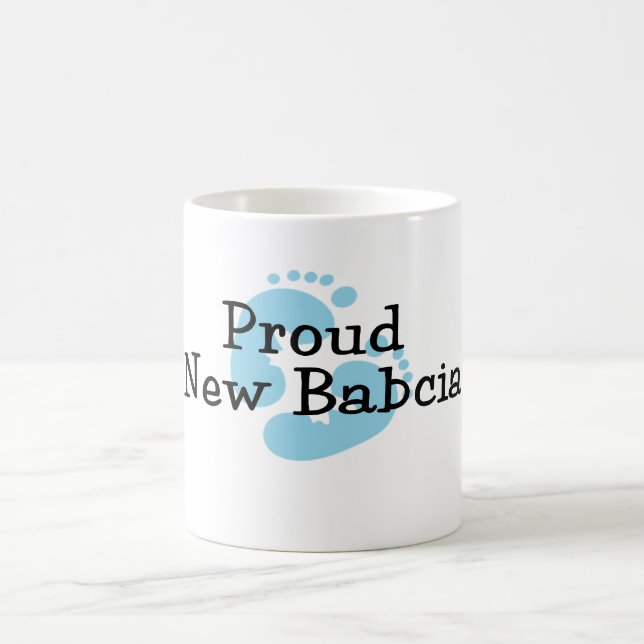 Proud New Babcia Baby Boy Footprints Coffee Mug (Center)
