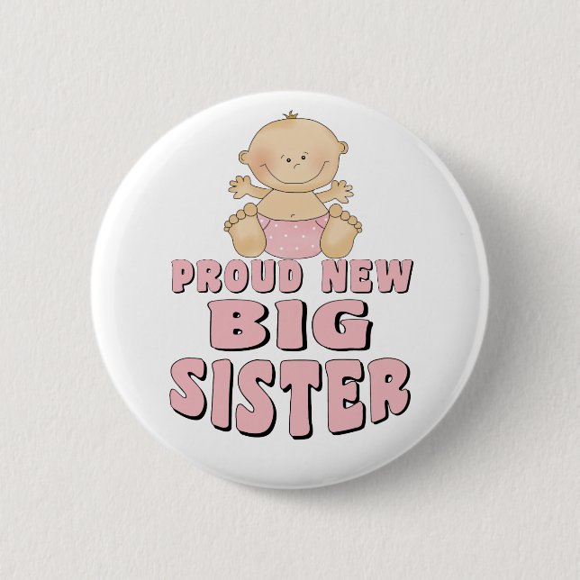 Proud New Big Sister Girl Pinback Button (Front)