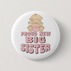 Proud New Big Sister Girl Pinback Button