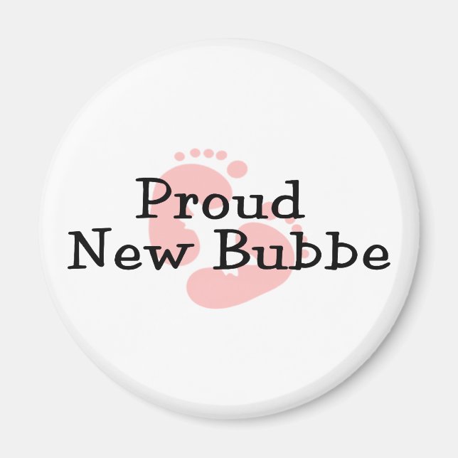 Proud New Bubbe Baby Girl Footprints Magnet (Front)