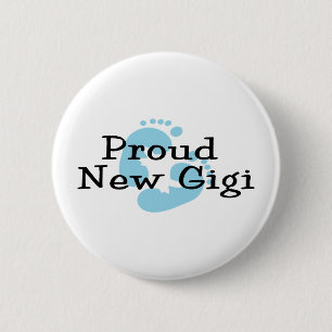 Proud New Gigi Baby Boy Footprints Button