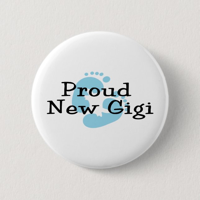 Proud New Gigi Baby Boy Footprints Button (Front)