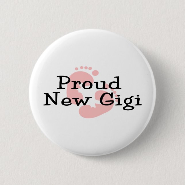 Proud New Gigi Baby Girl Footprints Pinback Button (Front)