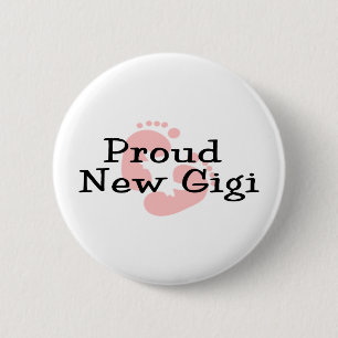 Proud New Gigi Baby Girl Footprints Pinback Button