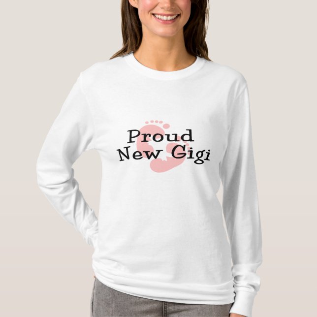 Proud New Gigi Baby Girl Footprints T-Shirt (Front)