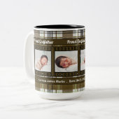Proud New Godfather 4 Photo Plaid in Brown Two-Tone Coffee Mug (Front Left)