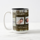 Proud New Godfather 4 Photo Plaid in Brown Two-Tone Coffee Mug (Left)