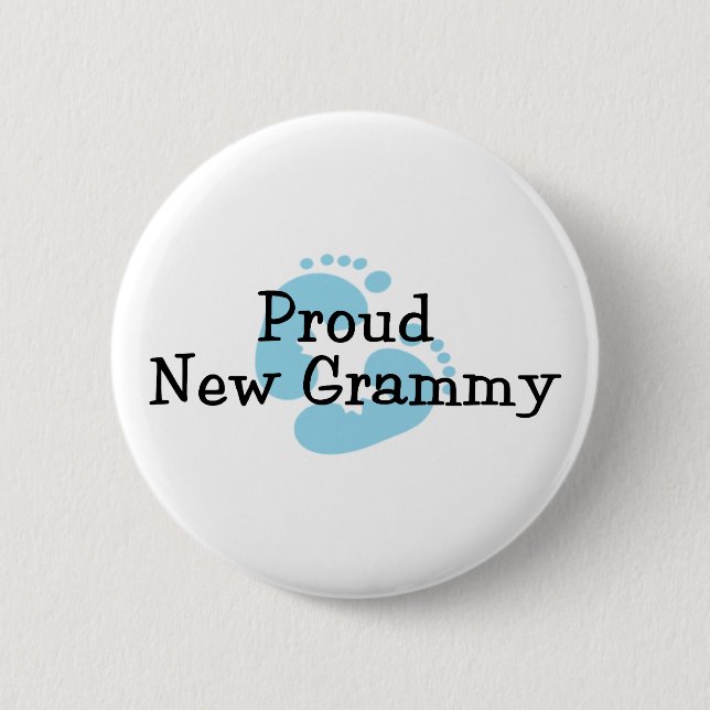 Proud New Grammy Baby Boy Footprints Button (Front)