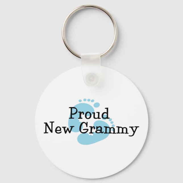 Proud New Grammy Baby Boy Footprints Keychain (Front)