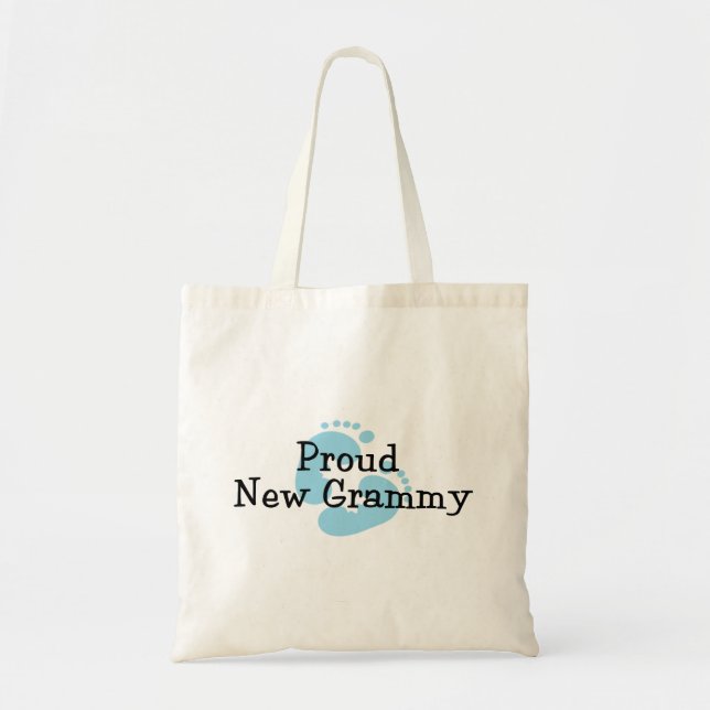Proud New Grammy Baby Boy Footprints Tote Bag (Front)