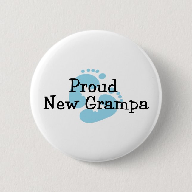Proud New Grampa Baby Boy Footprints Pinback Button (Front)