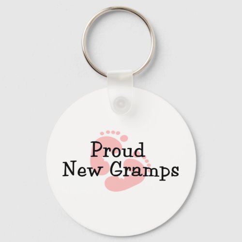 Proud New Gramps Baby Girl Footprints Keychain