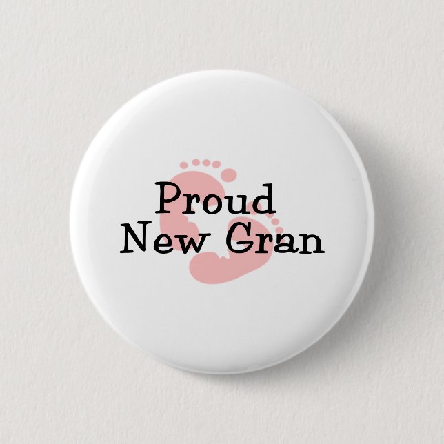 Proud New Gran Baby Girl Footprints Pinback Button (Front)