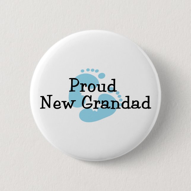 Proud New Grandad Baby Boy Footprints Button (Front)