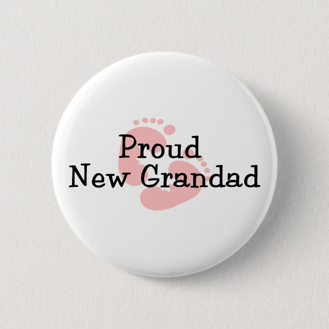 Proud New Grandad Baby Girl Footprints Button (Front)
