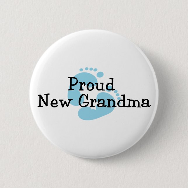 Proud New Grandma Baby Boy Footprints Pinback Button (Front)