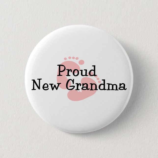 Proud New Grandma Baby Girl Footprints Button (Front)