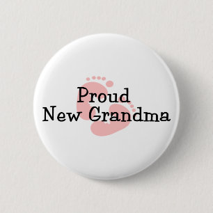Proud New Grandma Baby Girl Footprints Button