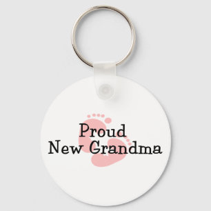 Proud New Grandma Baby Girl Footprints Keychain