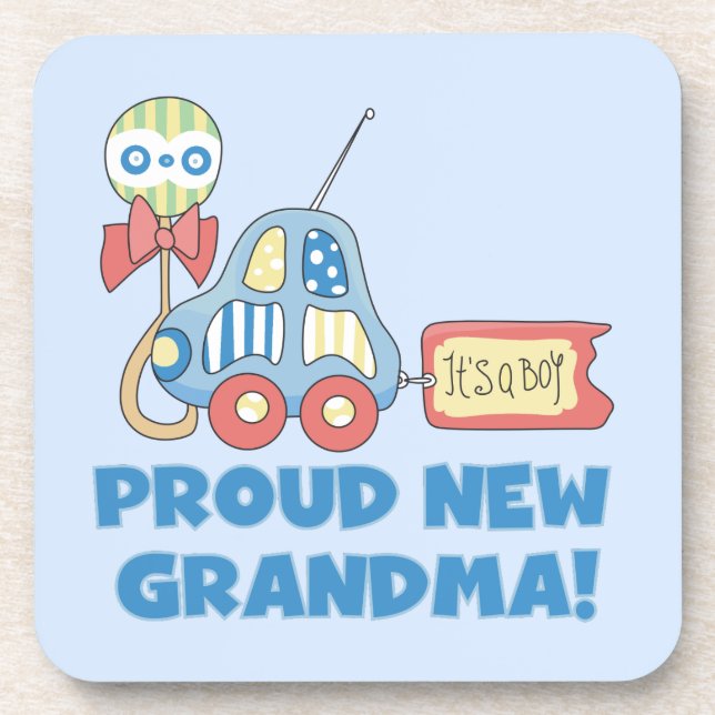 Proud New Grandma It's a Boy Gifts Beverage Coaster (Front)