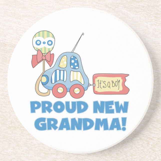 Proud New Grandma It's a Boy Gifts Sandstone Coaster (Front)