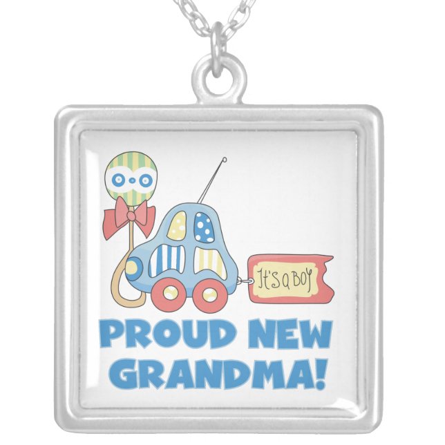 Proud New Grandma It's a Boy Gifts Silver Plated Necklace (Front)