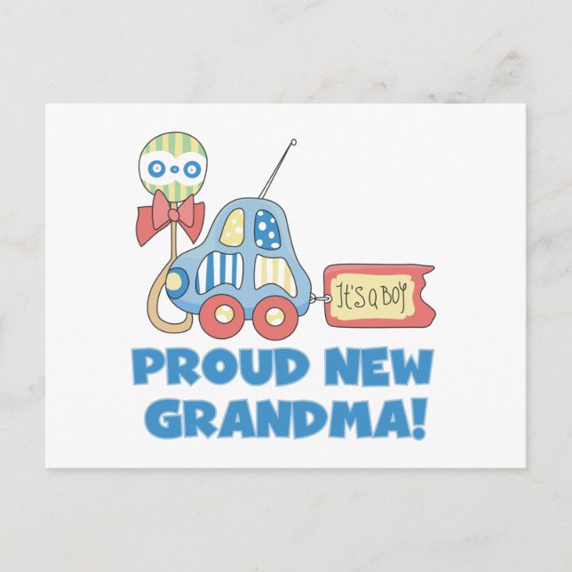 Proud New Grandma-It's a Boy Tshirts and Gifts Announcement Postcard (Front)