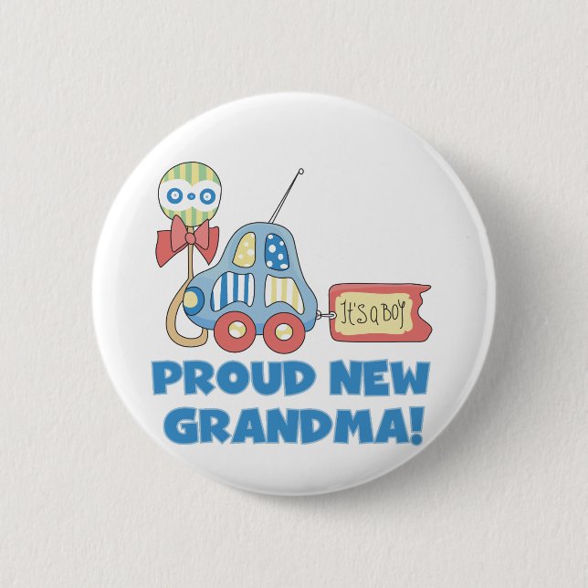 Proud New Grandma-It's a Boy Tshirts and Gifts Button (Front)