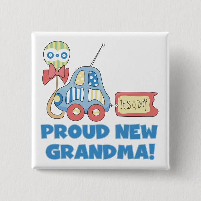 Proud New Grandma-It's a Boy Tshirts and Gifts Button (Front)