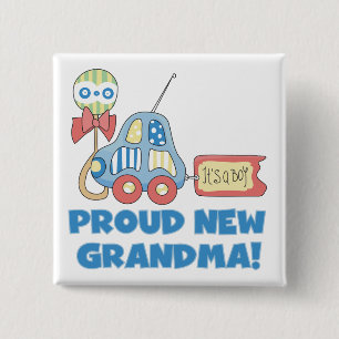 Proud New Grandma-It's a Boy Tshirts and Gifts Button