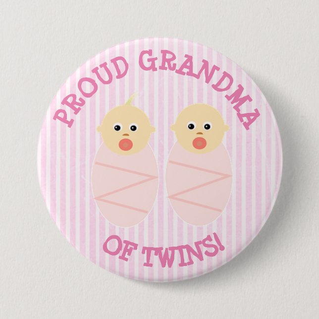 Proud New Grandma of Twins button pink (Front)