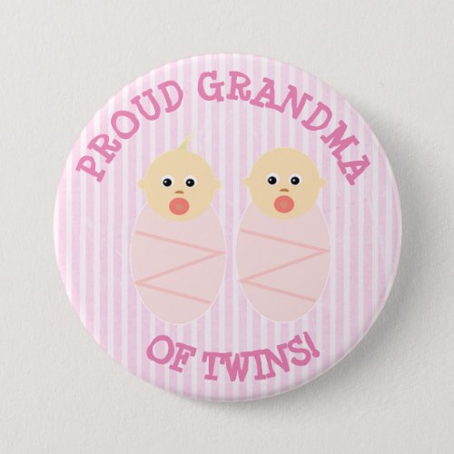 Proud New Grandma of Twins button pink
