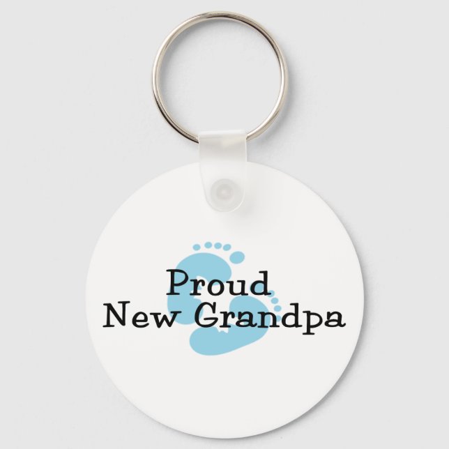 Proud New Grandpa Baby Girl Footprints Keychain (Front)