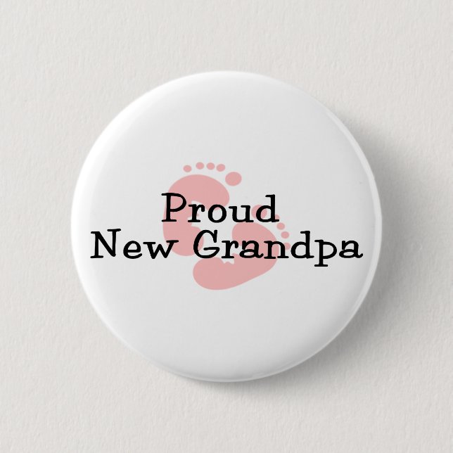 Proud New Grandpa Baby Girl Footprints Pinback Button (Front)