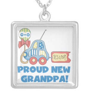 Proud New Grandpa Car It's a Boy Gifts Silver Plated Necklace