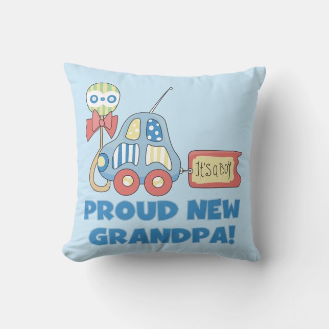 Proud New Grandpa Car It's a Boy Gifts Throw Pillow (Front)