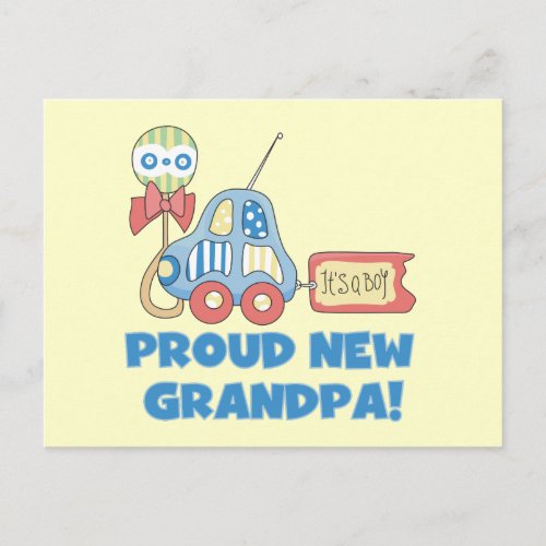 Proud New Grandpa Its a Boy TShirts and Gifts Announcement Postcard