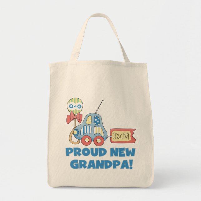 Proud New Grandpa It's a Boy TShirts and Gifts Tote Bag (Front)