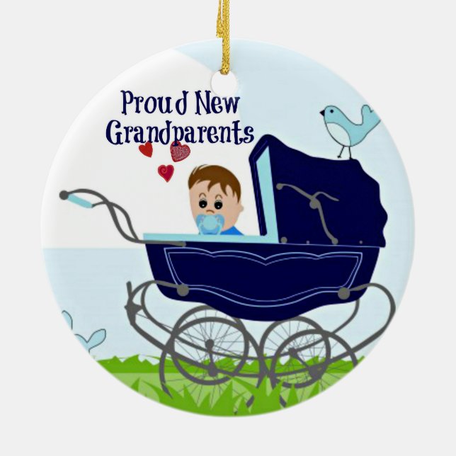 Proud New Grandparents - Blue Ceramic Ornament (Back)