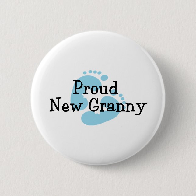Proud New Granny Baby Girl Footprints Pinback Button (Front)