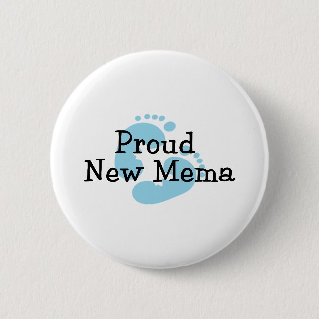 Proud New Mema Baby Boy Footprints Pinback Button (Front)
