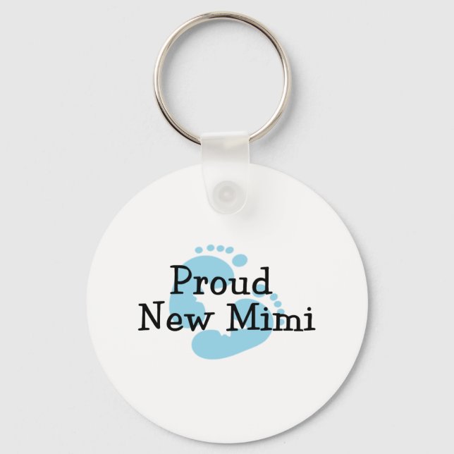 Proud New Mimi Baby Boy Footprints Keychain (Front)