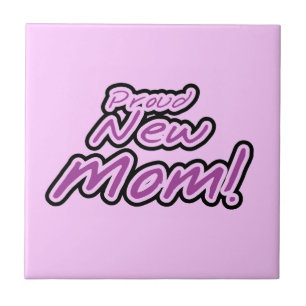 Proud New Mom Black and Purple Text Gifts Ceramic Tile