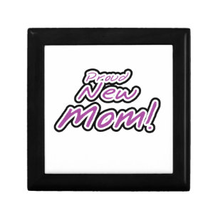 Proud New Mom Black and Purple Text Gifts Keepsake Box