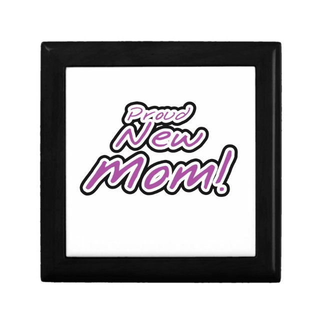 Proud New Mom Black and Purple Text Gifts Keepsake Box (Front)
