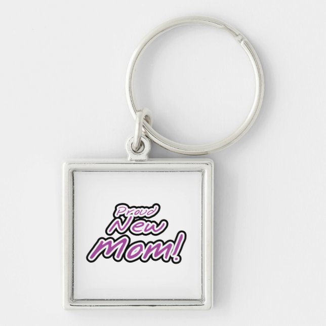 Proud New Mom Black and Purple Text Gifts Keychain (Front)