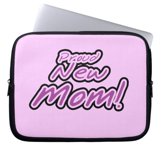 Proud New Mom Black and Purple Text Gifts Laptop Sleeve (Front)